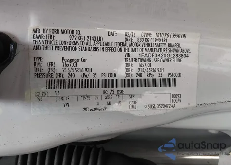 2016 Ford Focus Se z USA, uszkodzony, nr VIN 1FADP3K20GL283804